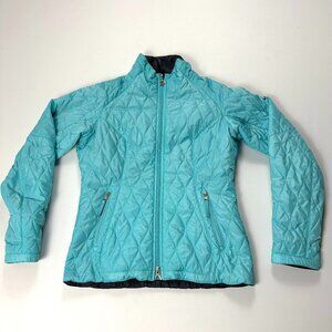 Vintage Nike Womens Quilted Puffer Jacket Light Blue Sz M Y2K Winter Coat